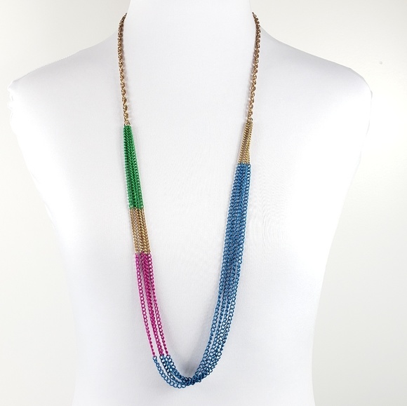 J. Crew Jewelry - J. Crew Sweater Necklace Blue Pink Green